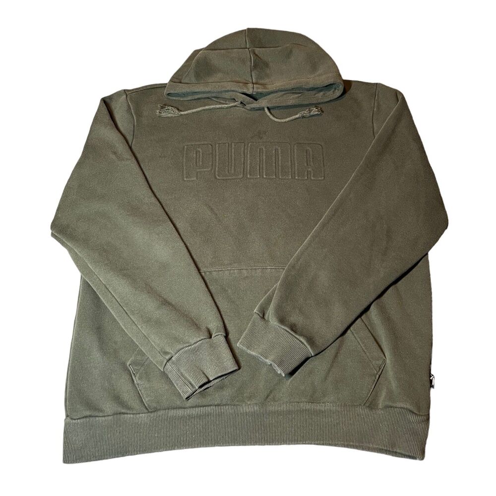 PUMA Embossed Logo Classic Green Sweater Hoodie Sweatshirt Mens Size Medium